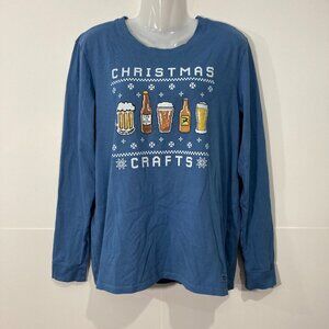 Life is Good Womens Crusher Tee Shirt Size L Blue Long Sleeve "Christmas Crafts"